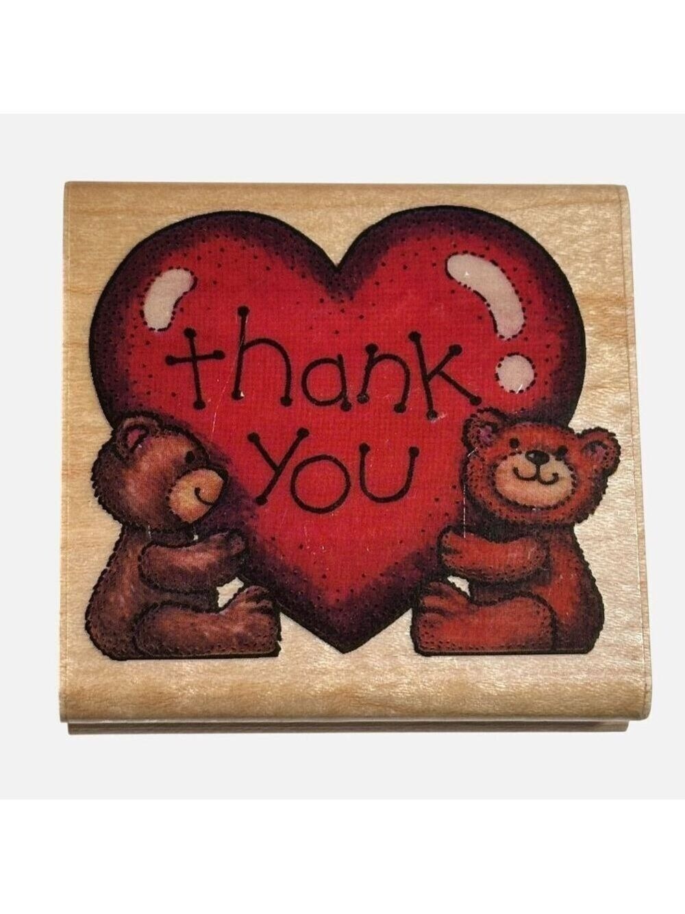 Rubber Stampede Thank You Bears Stamp 725E Wood Mounted Heart Cardmaking Craft
